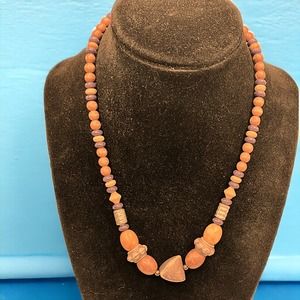 Brown and Beige Mixed Media Beaded Unisex 16 5/8 Inch Necklace!